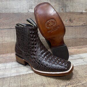 Men's Western Vaquero Rodeo Half Boot Crocodile Print Real Leather Handmade 382